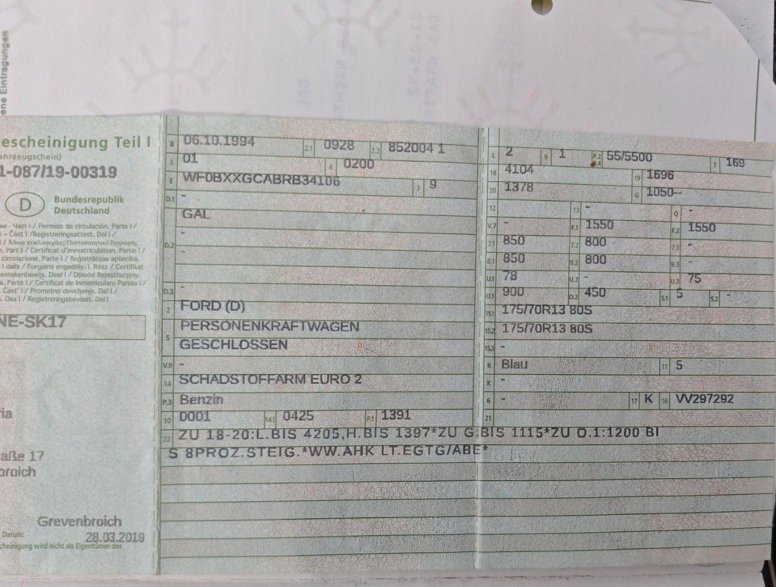 Fahrzeugabbildung Ford Escort V